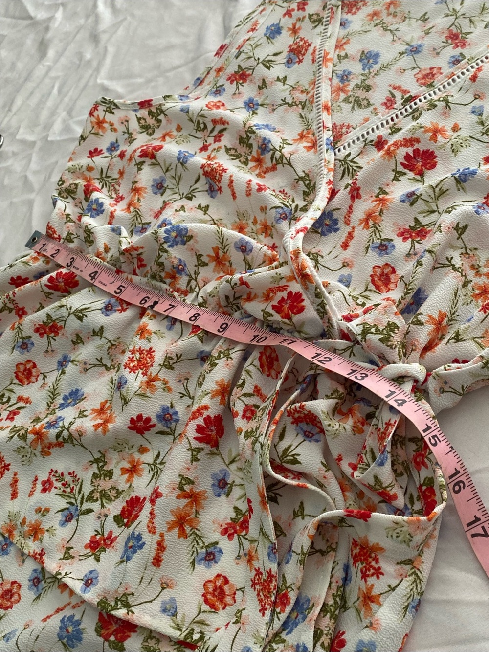 Floral Wrap Camisole in Cream with Red & Blue Blooms - Picture 8 of 11